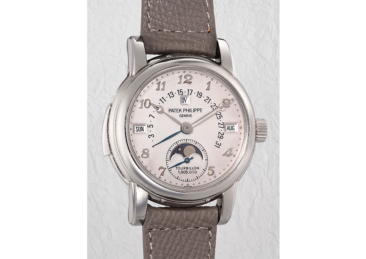 The reference 5016 keeps its tourbillon under wraps. Image courtesy of Phillips