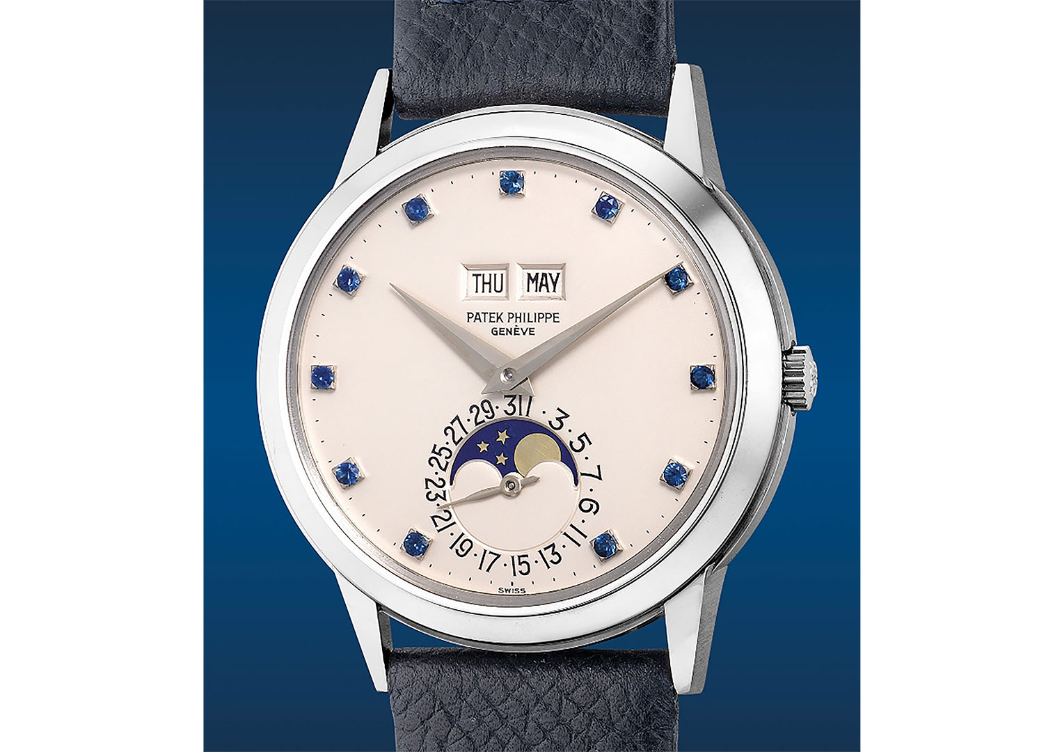 The reference 3448 was the world's first self-winding perpetual calendar wristwatch. Image courtesy of Phillips