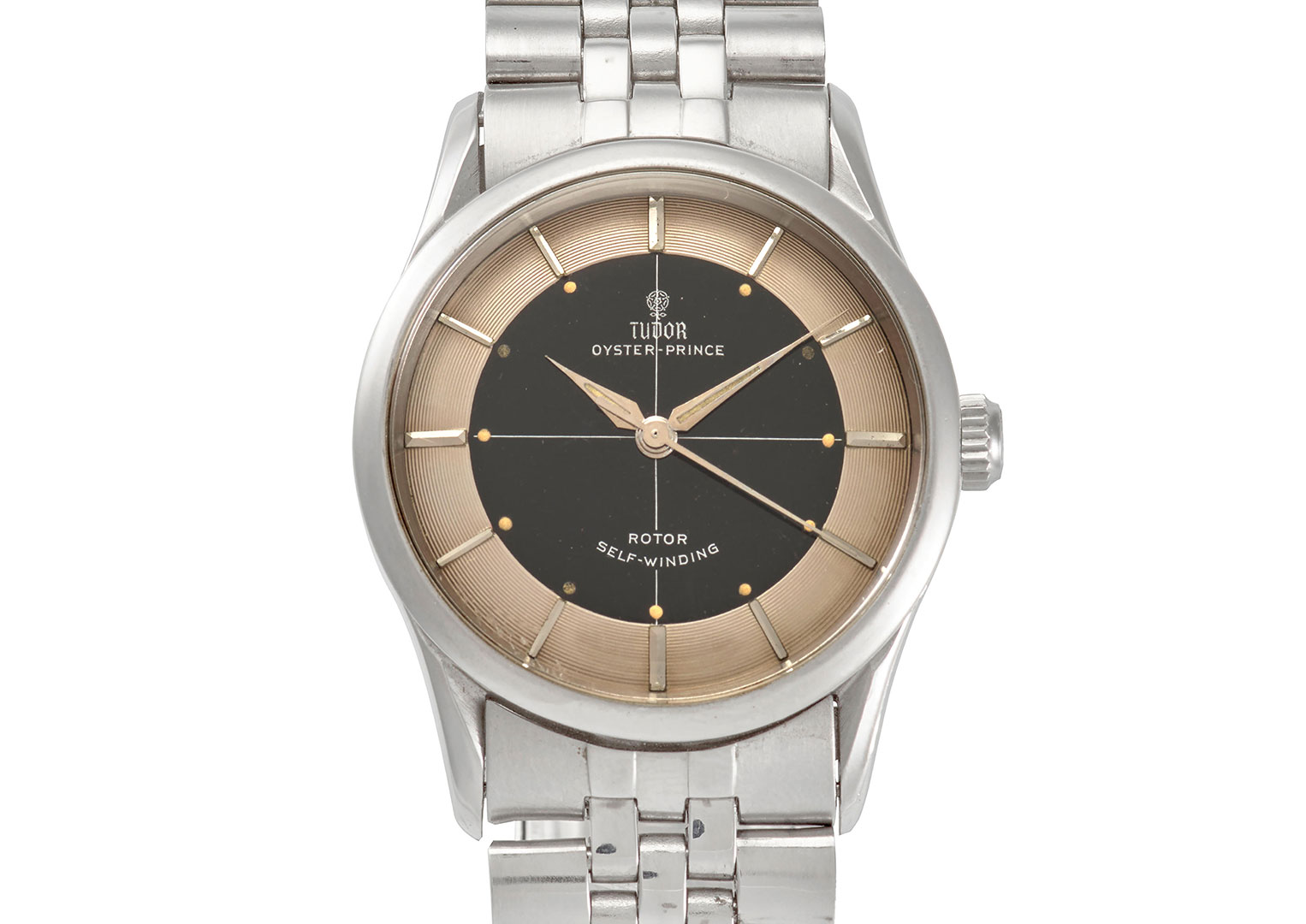 Roger Sterling wore a Tudor dress watch like this one, albeit on a black strap. Image: Courtesy of Bonhams